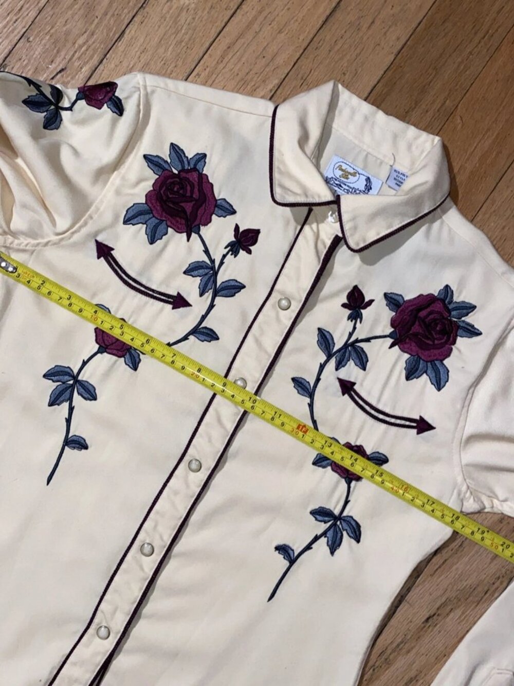 Panhandle Slim Piped Embroidered Pearl Snap Western Shirt Pastel Yellow w Roses